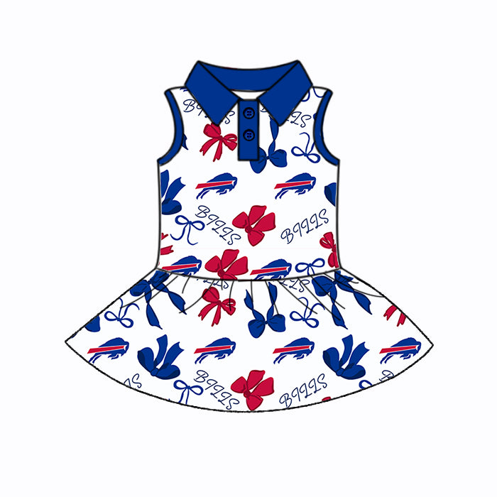 Custom moq 5 mix sizes summer teams baby girls clothes team blue short sleeve skirts shorts sets dress 1 and dress 2 and dress 3 and dress 4-25.5.26