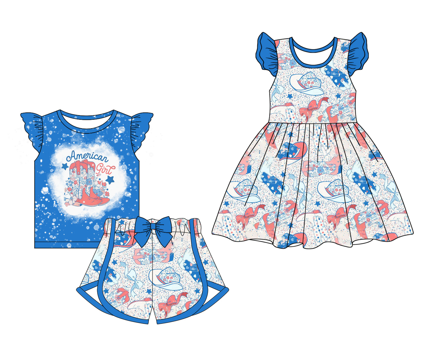 1.2 custom each style moq 5eta 4-6week Sibling Sister America baby girl short sleeve shorts sets and dresses match design