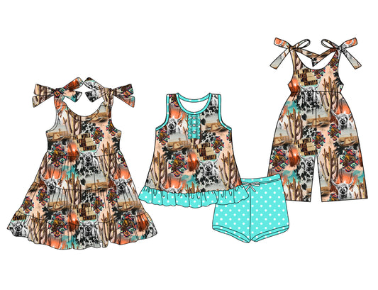 3.18 custom each style moq 5eta 4-6week Sibling Sister baby girl short sleeve shorts sets and dresses and jumpsuit match design