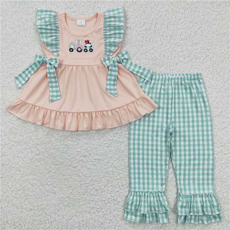 Baby Girls Boys farm car Sibling Shirts Shorts Pajamas Clothing Sets