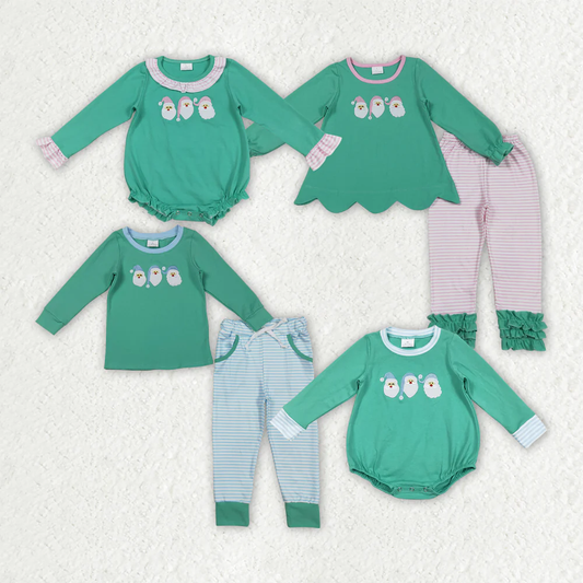RTS NO MOQ Sibling Baby girls boy clothes embroidery Christmas long-sleeved trousers suit & rompers