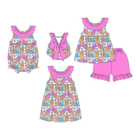 26.1.8 custom each style moq 5 eta 6-8week Sibling Sister baby short sleeve shorts sets and romper and dress match design