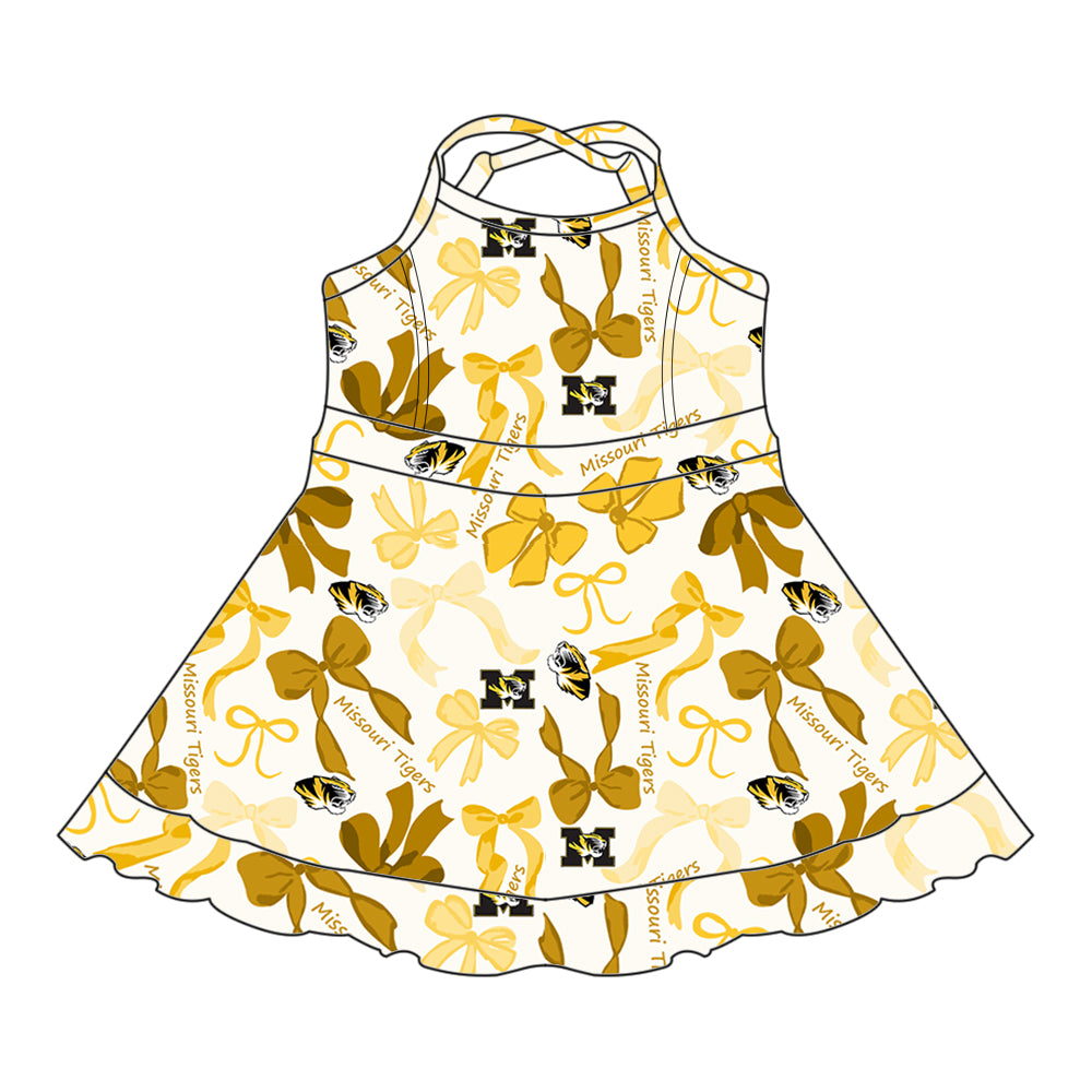 Custom moq 5 mix sizes summer teams baby girls clothes team yellow short sleeve skirts shorts sets dress 1 and dress 2 and dress 3 and dress 4-25.5.14