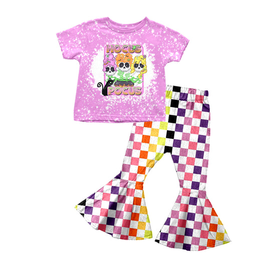 5.7custom each style moq 5eta 4-5week cartoon character prints pink short sleeves and color plaid long bell-bottom