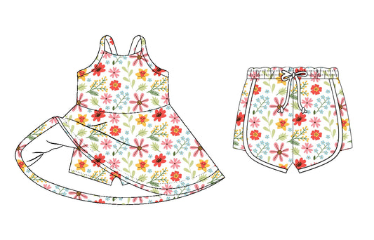 26.1.6 custom each style moq 5 eta 6-8week Sibling Sister floral baby short sleeve dress and shorts match design