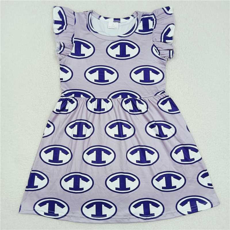 T letter circle gray flying sleeve dress T字母圆圈灰色飞袖裙