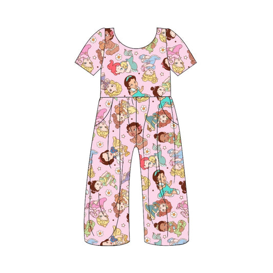 5.1custom each style moq 5eta 4-5week cartoon character prints pink jumpsuits