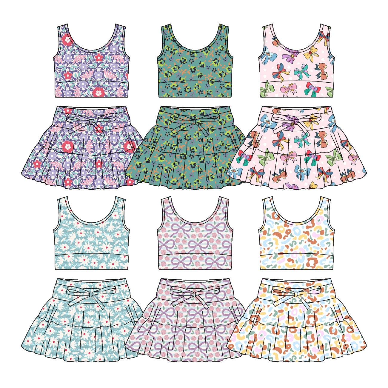 25.12.3 custom each style moq 5 eta 6-8week Sibling Sisters baby girl clothes sleeveless skirts sets 6 match family design