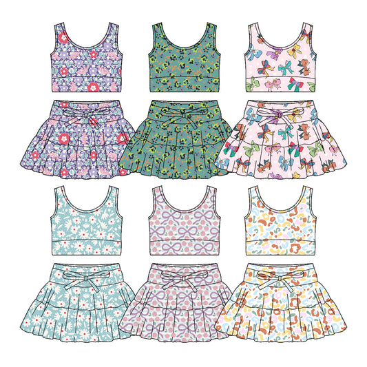 25.12.3 custom each style moq 5 eta 6-8week Sibling Sisters baby girl clothes sleeveless skirts sets 6 match family design