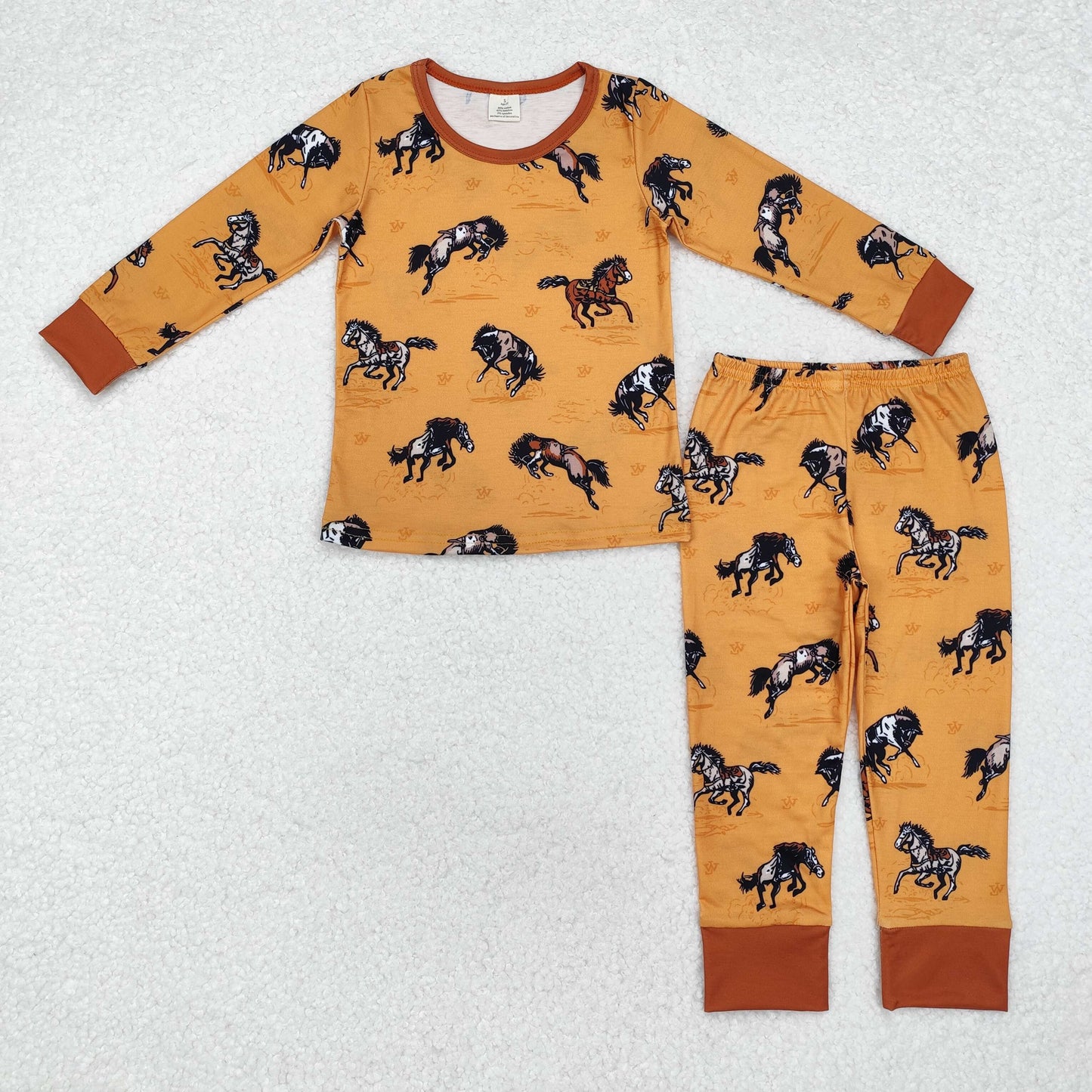 BAMBOO RTS NO MOQ ETA 5/7days arrived BLP0899 Modal horse yellow brown long-sleeved trousers pajama set