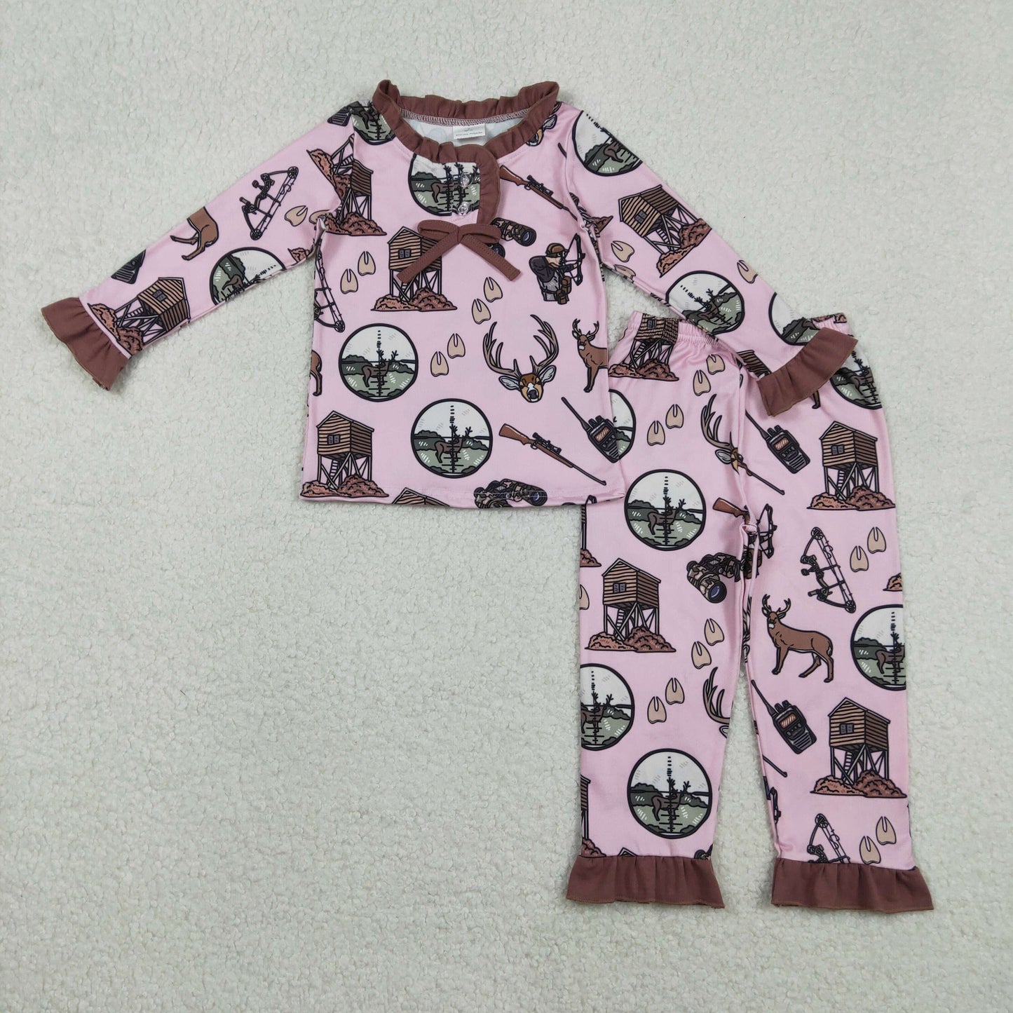 RTS NO MOQ（In Stock ) GLP2741 Deer Hunting Binoculars, Brown Lace-up Rose Red Long-Sleeved Pants Pajama Set