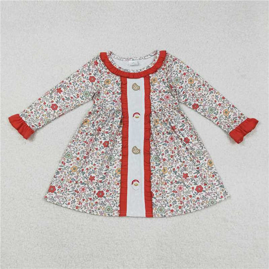 RTS NO MOQ（In Stock) GLD1062 Embroidery Christmas Long Sleeve Dress