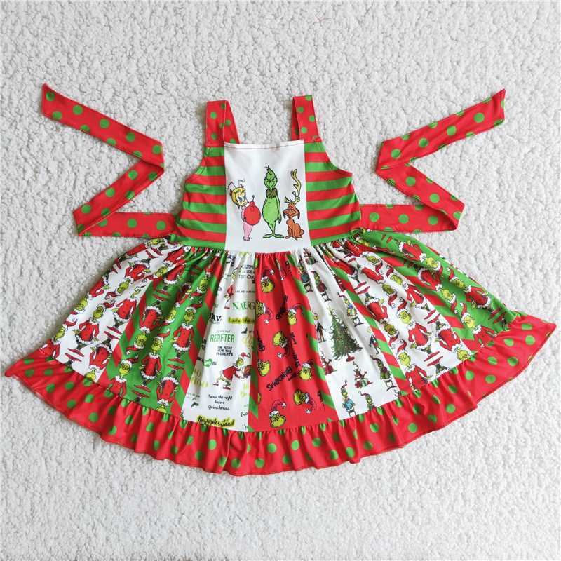 C8-15 grinch dress red strap stitching skirt