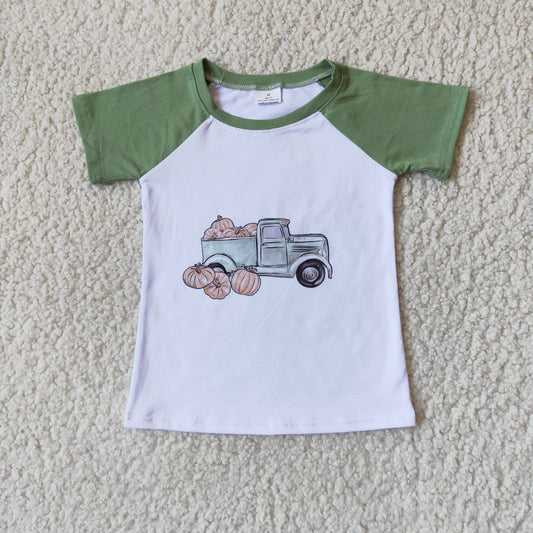 A15-13 Pumpkin cart green short-sleeved top