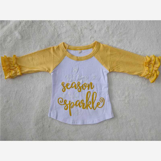 RTS SALES NO MOQ G2-18+ Long-sleeved top with yellow lace and letters