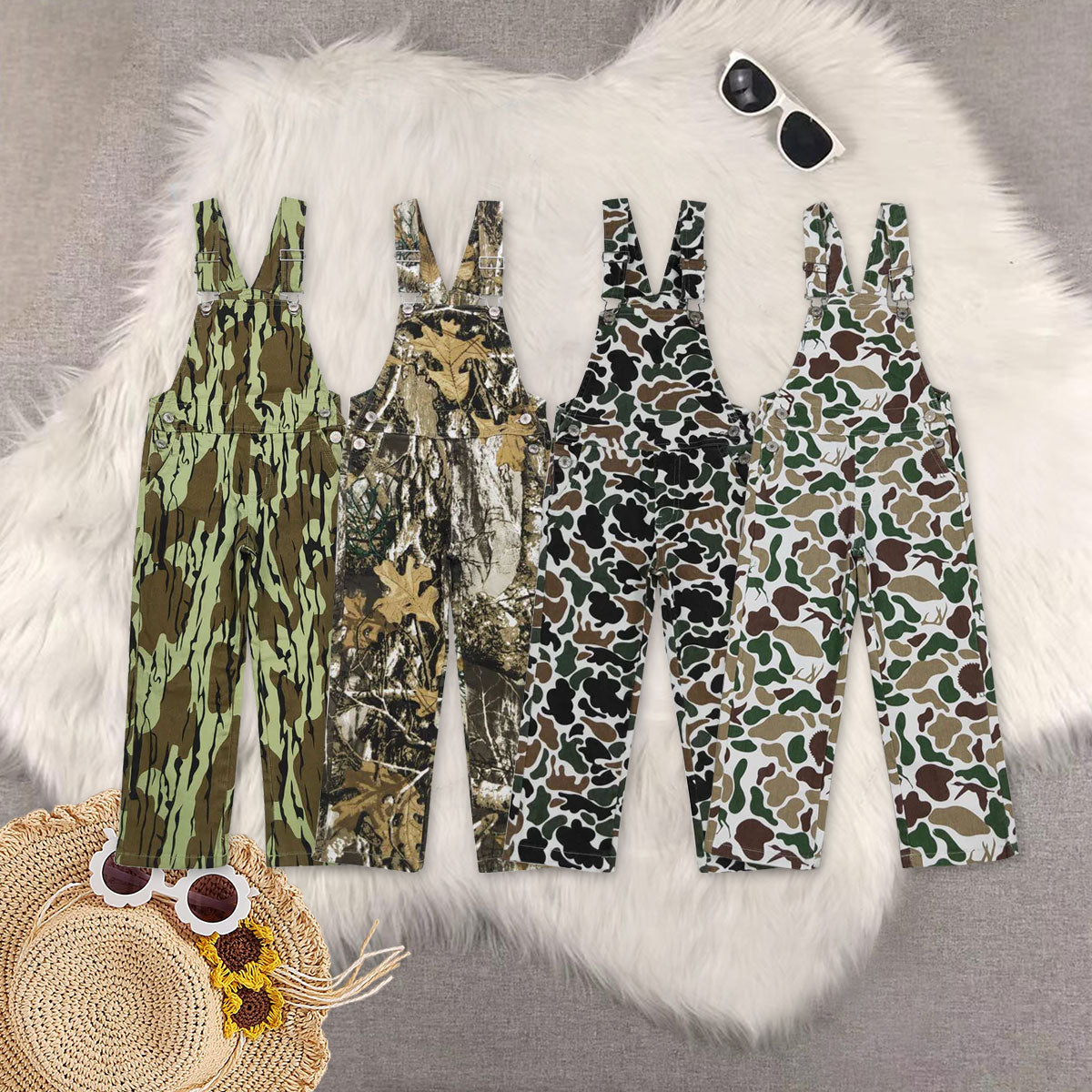 RTS NO MOQ Sibling denim Kids Fall Hunting Camo Denim Strap jumpsuits Overall