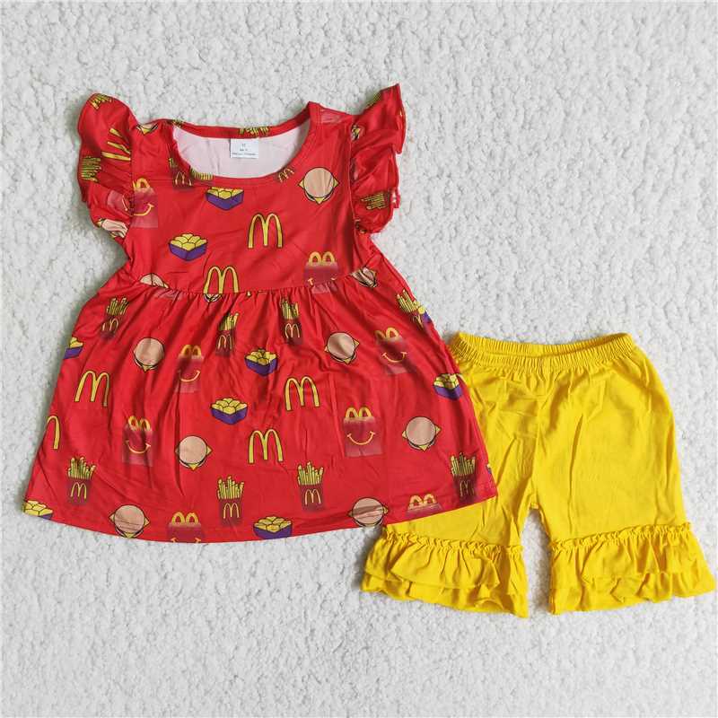 RTS NO MOQ Baby Girl Short Sleeve Top Pants shorts Set