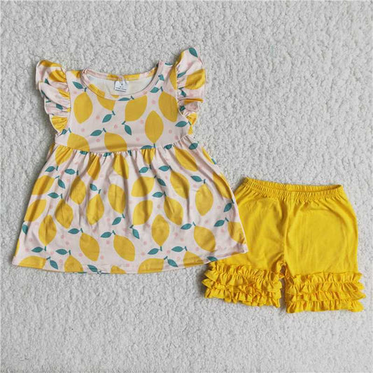 RTS NO MOQ（In Stock）C15-37 Lemon flying sleeve shorts suit