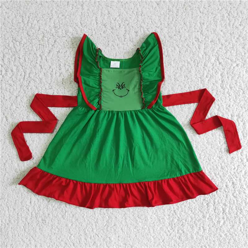 D4-4 Mouth monster green, red lace tie skirt
