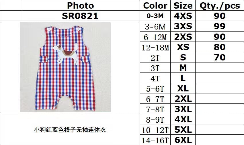 RTS no moq SR0821 Puppy red and blue plaid sleeveless jumpsuit