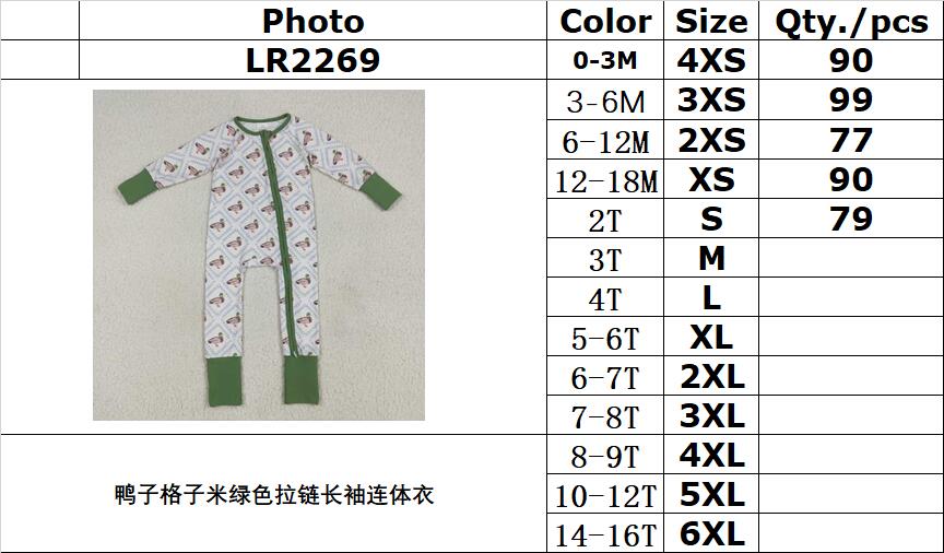 RTS NO MOQ LR2269 Duck plaid beige green zip-up long-sleeved jumpsuit