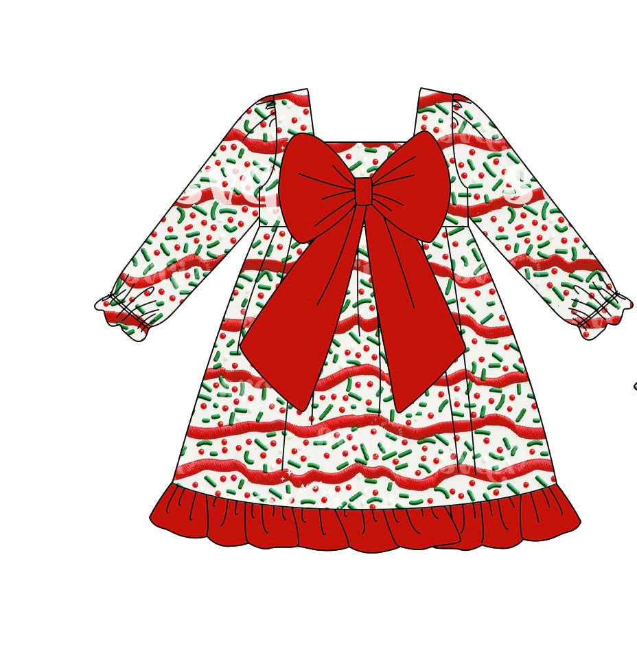 PRE ORDER Deadline  September 2  custom no moq  Christmas Cookie Bow Long Sleeve Dress
