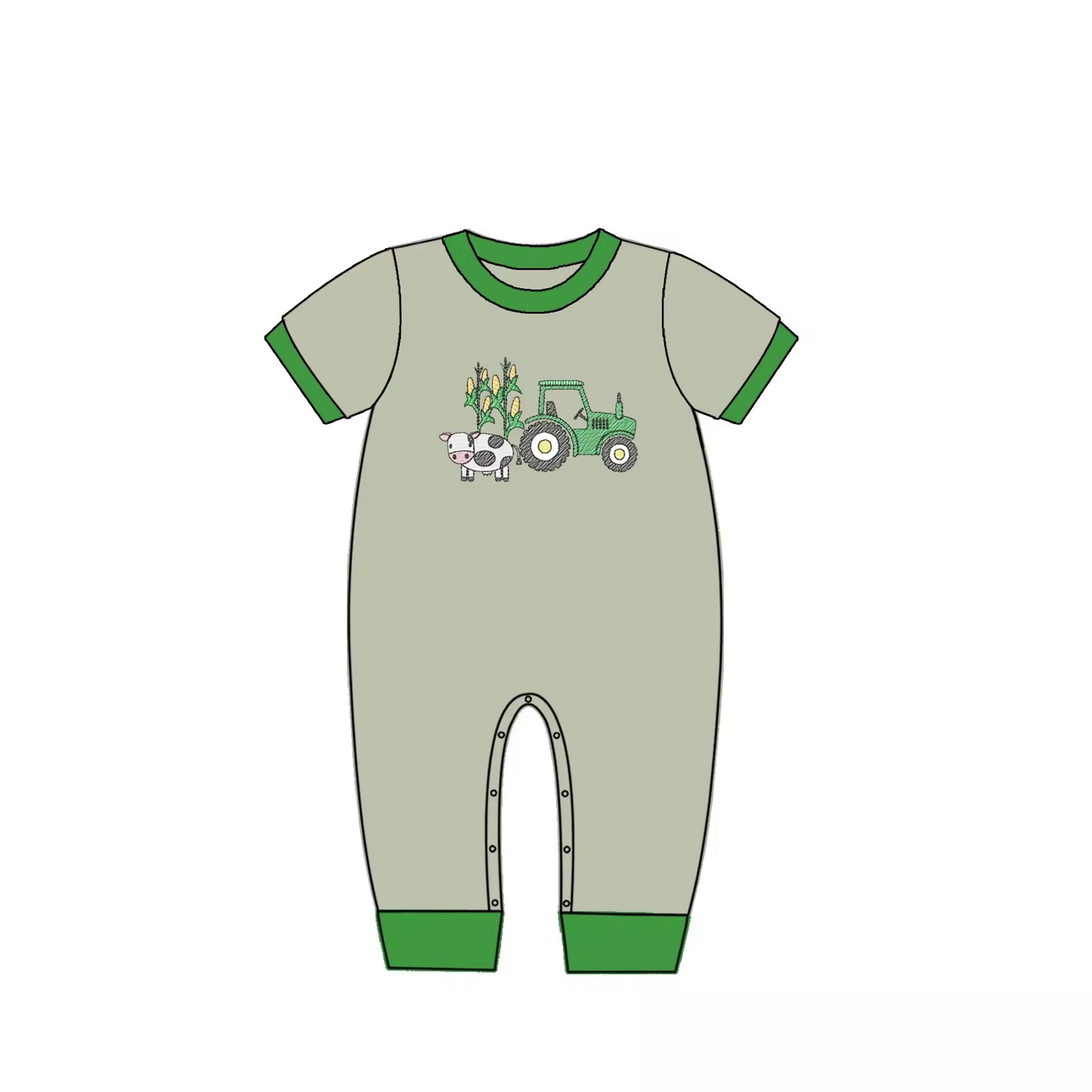 Tractor Cow Green Boys and Girls Matching Clothes Set custom moq 5 ets 5-6weeks