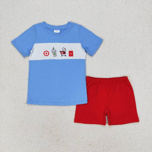 RTS NO MOQ BSSO0894 target puppy target blue short-sleeved red shorts suit