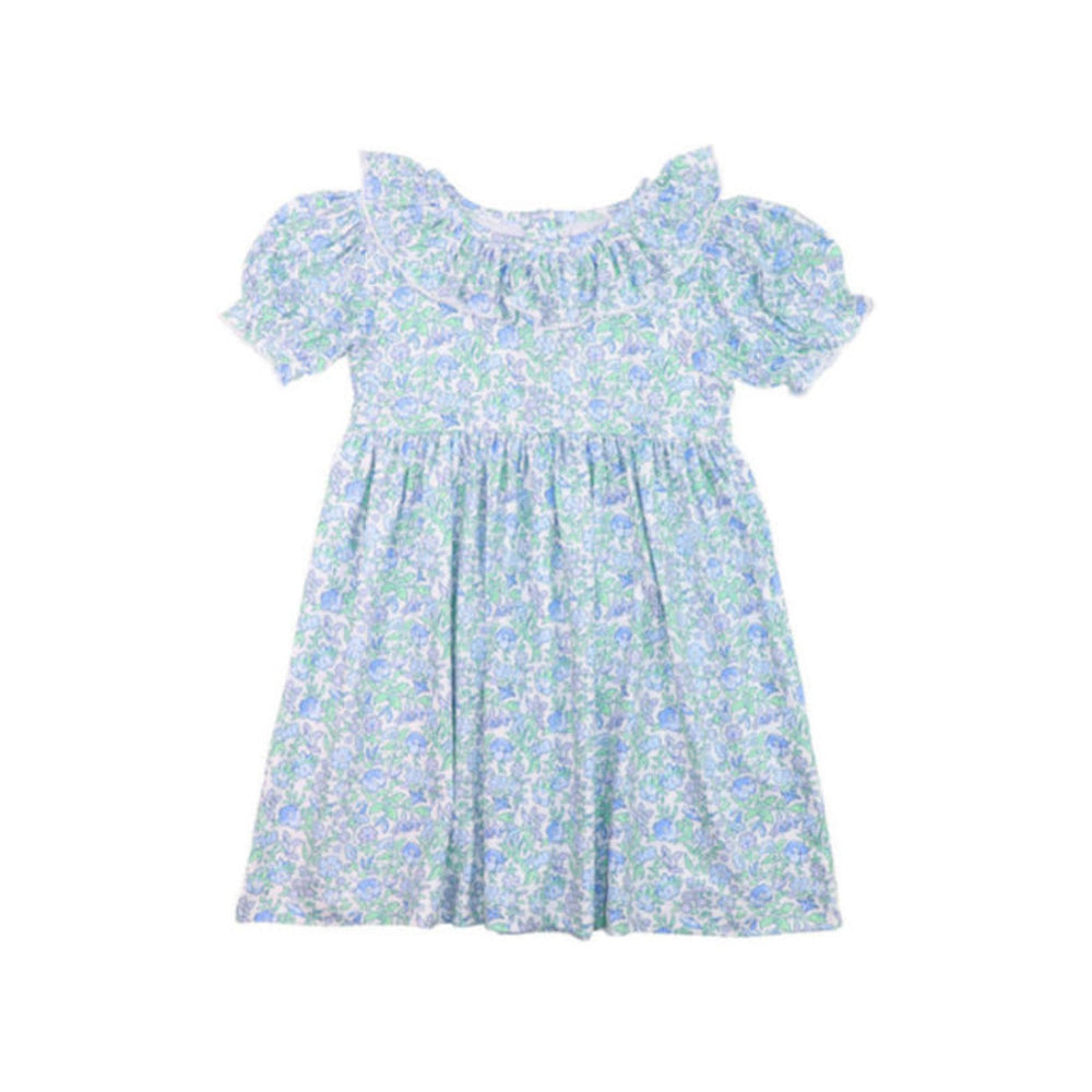 5.10custom each style moq 5eta 4-5week Sibling Sister Blue floral print girls dress and baby rompers match family design