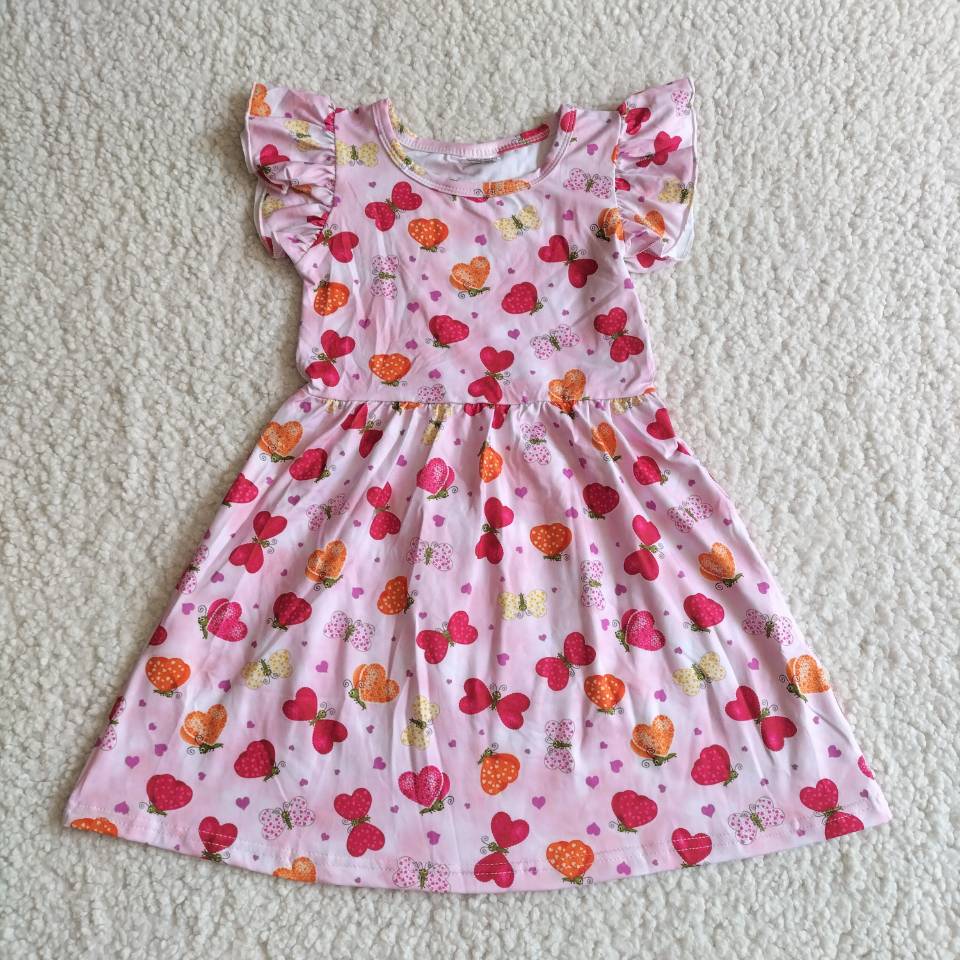 RTS SALES NO MOQ G5-11-4*]/ Colorful Butterfly Heart Light Pink Flying Sleeve Dress 彩色蝴蝶爱心淡粉色飞袖裙