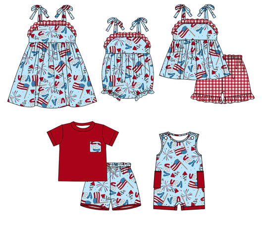 26.1.1 custom each style moq 5 eta 6-8week Sibling Sister USA baby short sleeve shorts sets 2 and dress and romper 2 match design