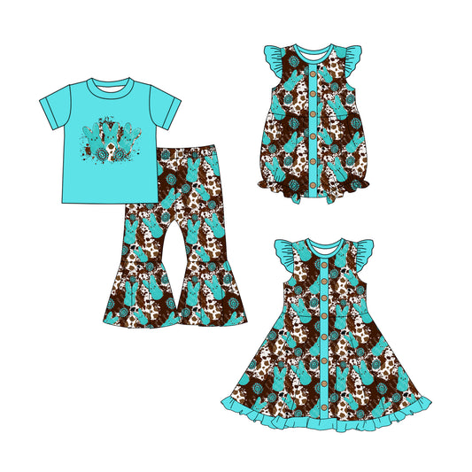 25.11.27 custom each style moq 5 eta 6-8week Sibling Sisters bunny baby girl short sleeve pants sets and dress and rompers match family design
