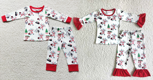 Baby Girls boys Christmas style Santa Claus Christmas tree print white and red Family siblings set