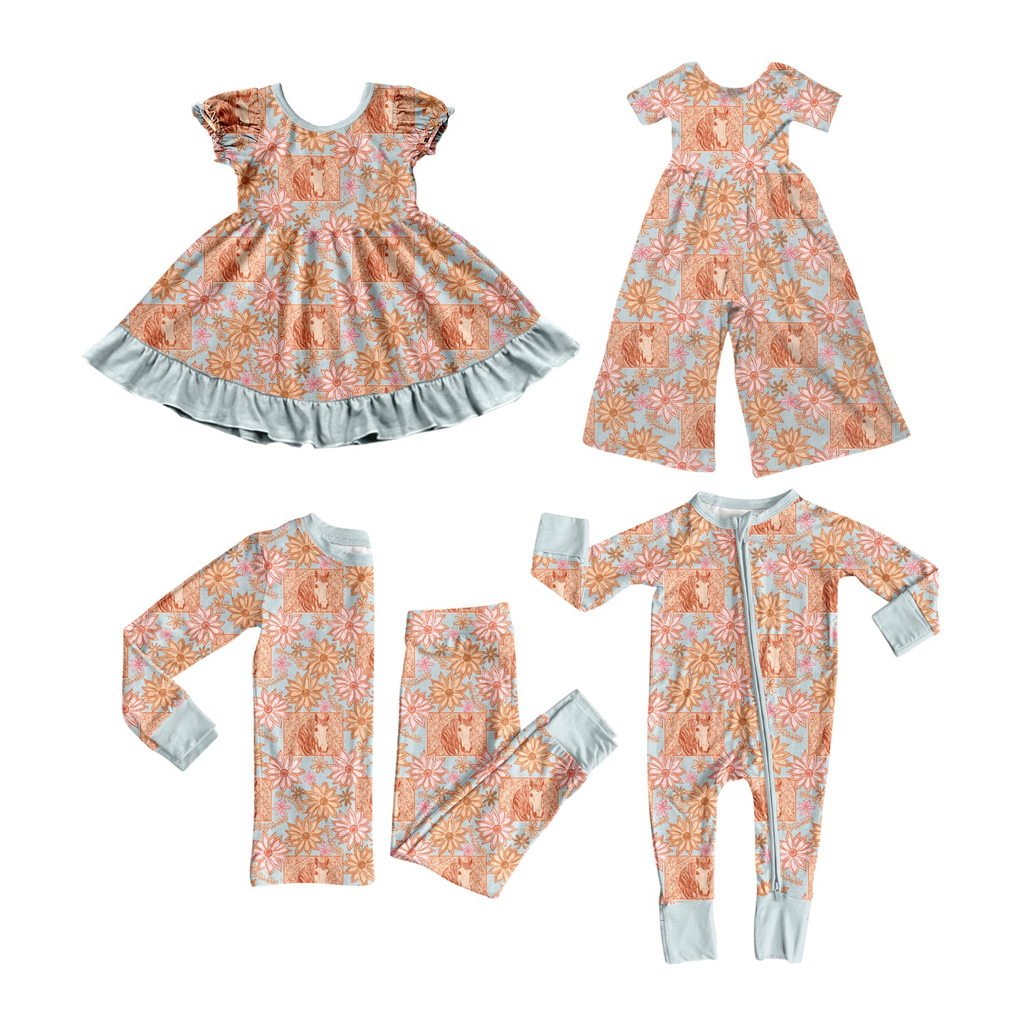 25.12.2 custom each style moq 5 eta 6-8week Sibling Sisters floral baby girl long sleeve pants sets and dress and jumpsuit and rompers match family design