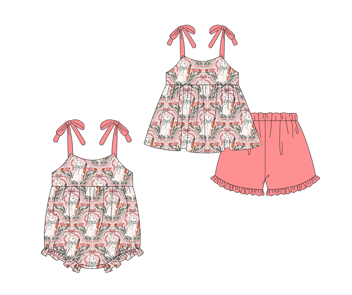 26.1.5 custom each style moq 5 eta 6-8week Sibling Sister easter bow baby girl short sleeve shorts sets and romper match design