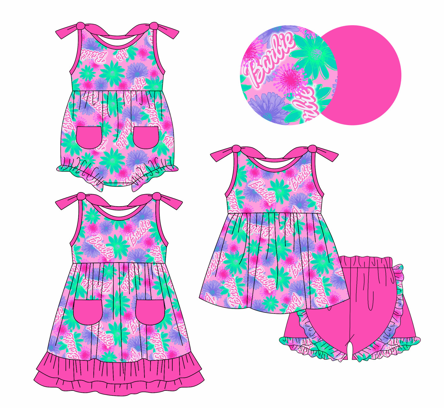 1.11 custom each style moq 5eta 4-6week Sibling Sister baby girl short sleeve shorts sets and dress and rompers match family design