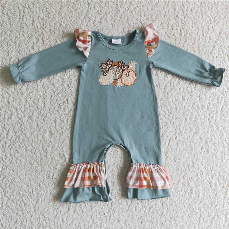 RTS Embroidered Pumpkin Long Sleeve Trousers Set Romper Matching Set
