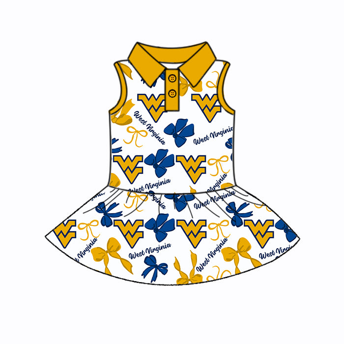 Custom moq 5 mix sizes summer teams baby girls clothes team yellow short sleeve skirts shorts sets dress 1 and dress 2 and dress 3 and dress 4-25.5.23