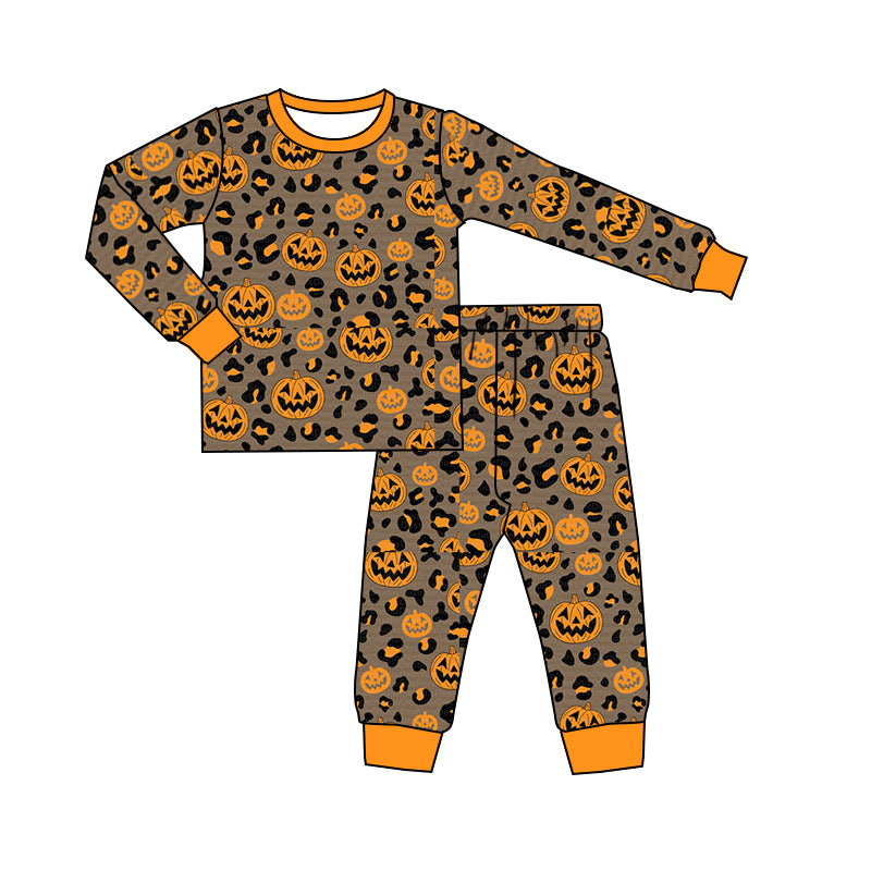 5.12custom each style moq 5eta 4-5week Sibling Sister Halloween pumpkin prints orange girls and boys outfits and backpack match family design