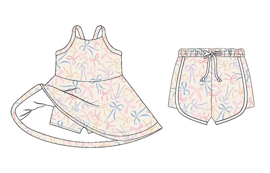 26.1.6 custom each style moq 5 eta 6-8week Sibling Sister bow baby short sleeve dress and shorts match design