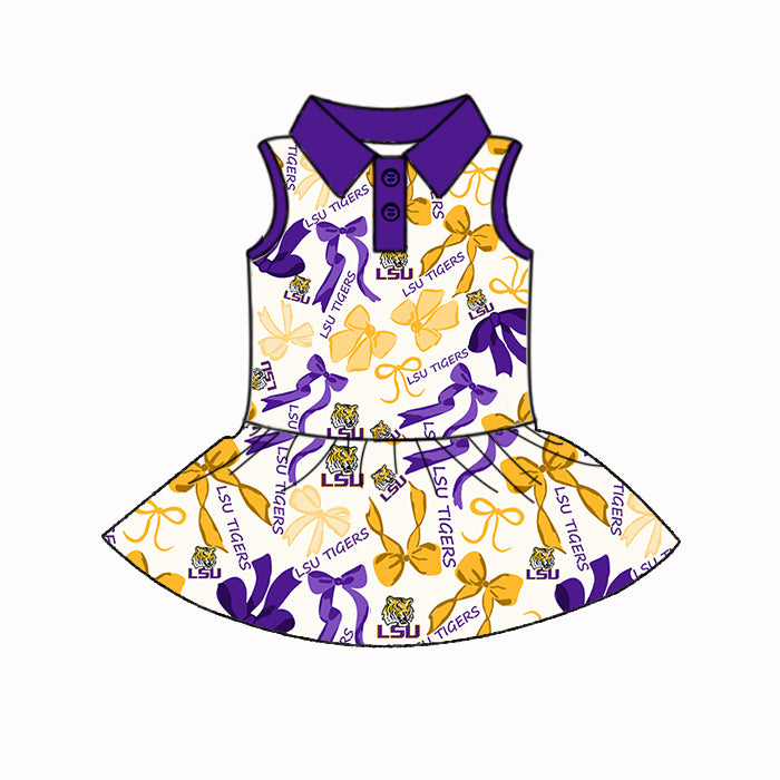 Custom moq 5 mix sizes summer teams baby girls clothes team purple short sleeve skirts shorts sets dress 1 and dress 2 and dress 3 and dress 4-25.5.13