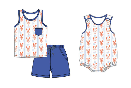 26.1.3 custom each style moq 5 eta 6-8week Sibling Sister lobster baby boy short sleeve shorts sets and romper match design