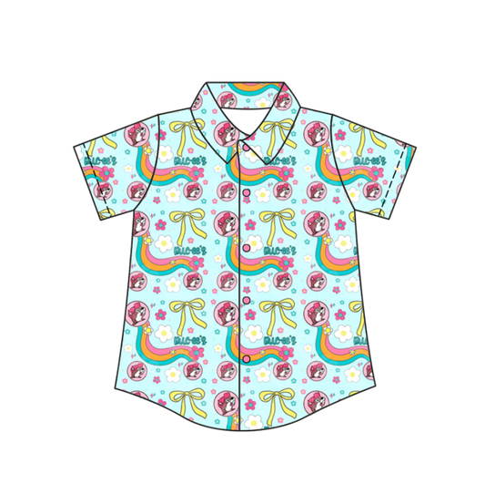 Custom moq 5 mix size milk silk baby boys clothes summer cartoon button short sleeve top