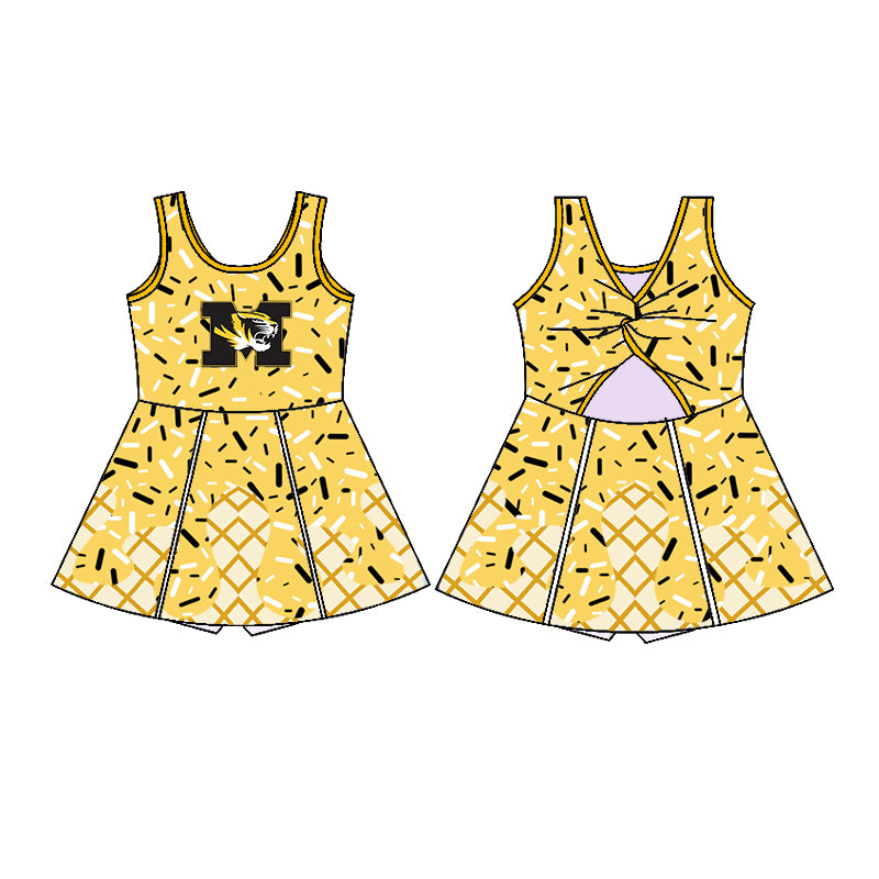Custom moq 5 mix sizes summer teams baby girls clothes team yellow short sleeve skirts shorts sets dress top-25.5.9