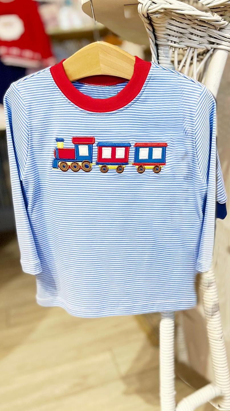 Deadline November 30 custom no moq Long Sleeve Striped Top Boys Train Top