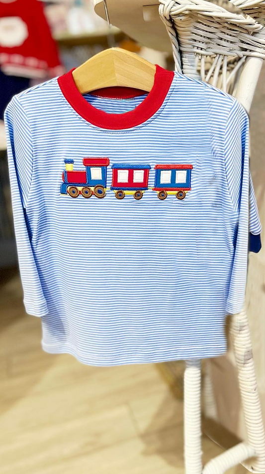 Deadline November 30 custom no moq Long Sleeve Striped Top Boys Train Top