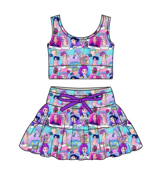 Custom moq 5 mix size milk silk baby girl clothes summer cartoon sleeveless skirts sets