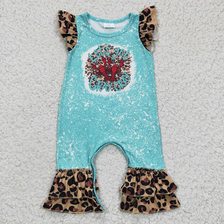 RTS NO MOQ Baby Girls Brown Leopard Print Fly Sleeve Romper & Short Sleeve Flared Pants Set