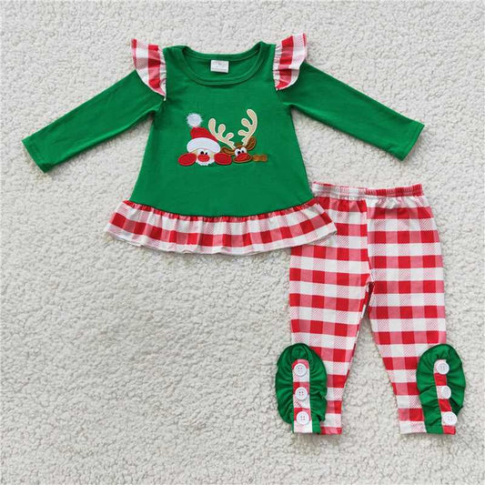 RTS NO MOQ（In Stock) GLP0507 Baby girl Toddler Christmas embroidery Shirts Pants Clothes Sets