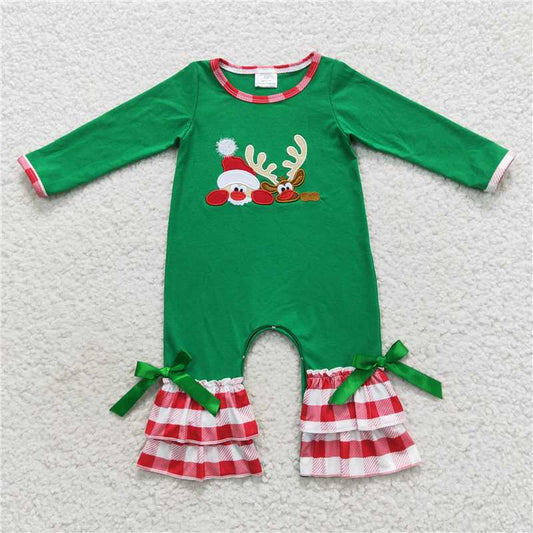 RTS NO MOQ（In Stock) LR0395 Baby Girl clothes long sleeve bodysuit with Christmas embroidered